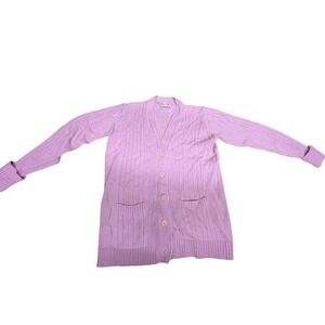 VTGT! "Bermuda Run" Women XL Pink‎ Cable Knit  V-Neck Sweater Missing 1 Button